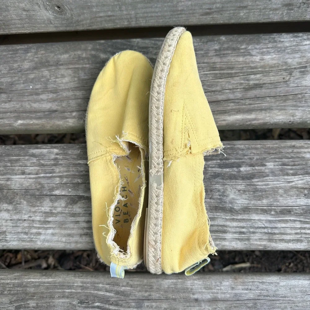 Vionic Beach Laguna Sun Yellow Canvas Frayed Espadrille Slip On Sneakers‎ Sz 8.5
